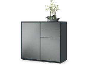 4058905072765 - Kommode Sideboard Anrichte Schrank Ben in Schwarz - Hochglanz und Naturtöne - Front in Graphit Seidenmatt Korpus matt - Front in Graphit Seidenmatt