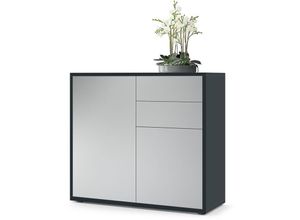 4058905072772 - Kommode Sideboard Anrichte Schrank Ben in Schwarz - Hochglanz und Naturtöne - Front in Hellgrau Seidenmatt Korpus matt - Front in Hellgrau