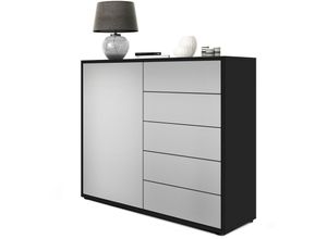 4058905072864 - Kommode Sideboard Anrichte Schrank Ben V2 in Schwarz - Hochglanz und Naturtöne - Front in Hellgrau Seidenmatt Korpus matt - Front in Hellgrau