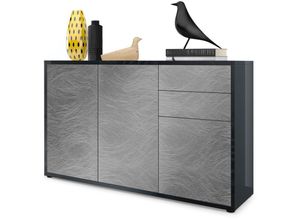 4058905072963 - Kommode Sideboard Anrichte Schrank Ben V3 in Schwarz - Hochglanz und Naturtöne - Front in Scratchy Metal Korpus Hochglanz - Front in Scratchy Metal