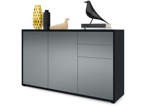 4058905073007 - - Kommode Sideboard Anrichte Schrank Ben V3 in Schwarz - Hochglanz und Naturtöne - Front in Graphit Seidenmatt Korpus matt - Front in Graphit