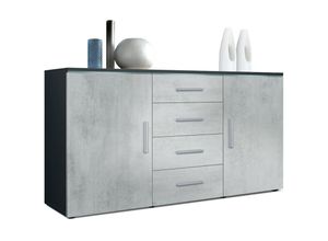 4058905073083 - Sideboard Kommode Highboard Anrichte Faro V1 Schwarz matt - Hochglanz - Front in Beton Oxid Optik - Front in Beton Oxid Optik - Vladon