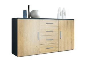 4058905073090 - Sideboard Kommode Highboard Anrichte Faro V1 Schwarz matt - Hochglanz - Front in Eiche Natur - Front in Eiche Natur - Vladon