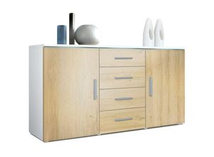 4058905073113 - Sideboard Kommode Highboard Anrichte Faro V1 Weiß matt - Hochglanz - Front in Eiche Natur - Front in Eiche Natur