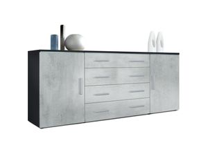 4058905073205 - Sideboard Kommode Highboard Anrichte Faro V2 Schwarz matt - Hochglanz - Front in Beton Oxid Optik - Front in Beton Oxid Optik - Vladon