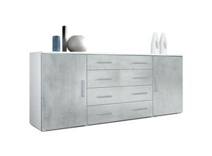 4058905073229 - Sideboard Kommode Highboard Anrichte Faro V2 Weiß matt - Hochglanz - Front in Beton Oxid Optik - Front in Beton Oxid Optik - Vladon