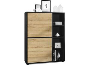 4058905077562 - Highboard Sideboard Kommode Schrank Regal Cuba Schwarz Hochglanz & Naturtöne - Türen in Eiche Natur ohne led Beleuchtung - Türen in Eiche Natur ohne