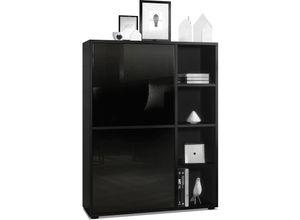 4058905077630 - Highboard Sideboard Kommode Schrank Regal Cuba Schwarz Hochglanz & Naturtöne - Türen in Schwarz Hochglanz ohne led Beleuchtung - Türen in Schwarz