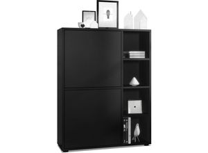 4058905077647 - Highboard Sideboard Kommode Schrank Regal Cuba Schwarz Hochglanz & Naturtöne - Türen in Schwarz matt ohne led Beleuchtung - Türen in Schwarz matt