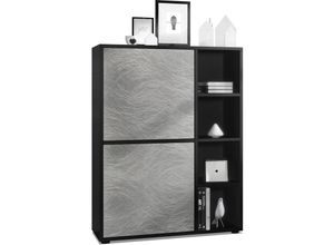 4058905077654 - Highboard Sideboard Kommode Schrank Regal Cuba Schwarz Hochglanz & Naturtöne - Türen in Scratchy metal ohne led Beleuchtung - Türen in Scratchy