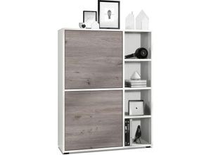 4058905077746 - Highboard Sideboard Kommode Schrank Regal Cuba Weiß Hochglanz & Naturtöne - Türen in Eiche Nordic ohne led Beleuchtung - Türen in Eiche Nordic ohne