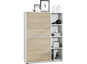 4058905077753 - Highboard Sideboard Kommode Schrank Regal Cuba Weiß Hochglanz & Naturtöne - Türen in Eiche sägerau ohne led Beleuchtung - Türen in Eiche sägerau