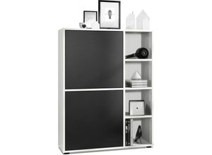 4058905077814 - Highboard Sideboard Kommode Schrank Regal Cuba Weiß Hochglanz & Naturtöne - Türen in Schwarz matt ohne led Beleuchtung - Türen in Schwarz matt ohne