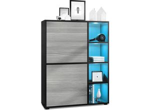 4058905077852 - - Highboard Sideboard Kommode Schrank Regal Cuba Schwarz Hochglanz & Naturtöne - Türen in Avola-Anthrazit mit led Beleuchtung - Türen in