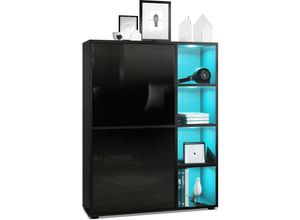 4058905077982 - Highboard Sideboard Kommode Schrank Regal Cuba Schwarz Hochglanz & Naturtöne - Türen in Schwarz Hochglanz mit led Beleuchtung - Türen in Schwarz