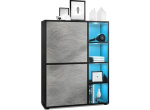 4058905077999 - Highboard Sideboard Kommode Schrank Regal Cuba Schwarz Hochglanz & Naturtöne - Türen in Scratchy metal mit led Beleuchtung - Türen in Scratchy metal