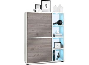 4058905078088 - Highboard Sideboard Kommode Schrank Regal Cuba Weiß Hochglanz & Naturtöne - Türen in Eiche Nordic mit led Beleuchtung - Türen in Eiche Nordic mit