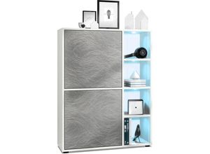 4058905078156 - Highboard Sideboard Kommode Schrank Regal Cuba Weiß Hochglanz & Naturtöne - Türen in Scratchy metal mit led Beleuchtung - Türen in Scratchy metal