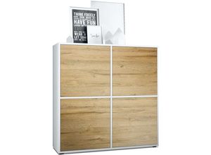 4058905078750 - Highboard Sideboard Kommode Schrank Cuba V2 Weiß Hochglanz & Naturtöne - Türen in Eiche Natur - Türen in Eiche Natur - Vladon