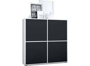 4058905078828 - Highboard Sideboard Kommode Schrank Cuba V2 Weiß Hochglanz & Naturtöne - Türen in Schwarz matt - Türen in Schwarz matt - Vladon