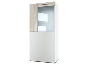 4058905183348 - Vitrine Standvitrine Hängevitrine Highboard Hochschrank Movie Weiß - Absetzungen in Eiche-sägerau - Absetzungen in Eiche-sägerau - Vladon