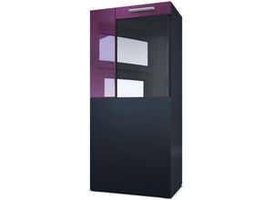 4058905183447 - Vitrine Standvitrine Hängevitrine Highboard Hochschrank Movie Schwarz - Absetzungen in Brombeer Hochglanz - Absetzungen in Brombeer Hochglanz - Vladon