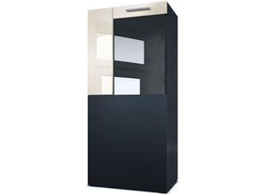 4058905183454 - Vitrine Standvitrine Hängevitrine Highboard Hochschrank Movie Schwarz - Absetzungen in Creme Hochglanz - Absetzungen in Creme Hochglanz - Vladon