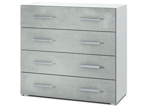 4058905237317 - Kommode Schrank Anrichte Sideboard Pavos in Weiß - Hochglanz & Naturtöne - Beton Oxid Optik - Beton Oxid Optik - Vladon