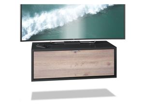 4058905237430 - Lowboard tv Board Hängeschrank Lana in Schwarz matt - Hochglanz & Naturdekor - Fronten in Eiche Nordic Lowboard Lana 80 - Fronten in Eiche Nordic