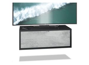 4058905237492 - Lowboard tv Board Hängeschrank Lana in Schwarz matt - Hochglanz & Naturdekor - Fronten in Beton Oxid Optik Lowboard Lana 80 - Fronten in Beton Oxid