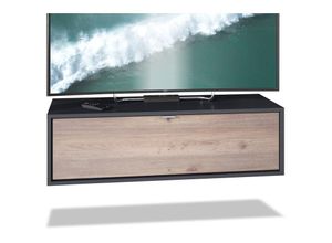 4058905237690 - Lowboard tv Board Hängeschrank Lana 100 in Schwarz matt - Hochglanz & Naturdekor - Fronten in Eiche Nordic - Fronten in Eiche Nordic - Vladon