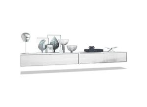 4058905238673 - Lowboards tv Hängeschrank Lana 140 2er Set Weiß matt - Hochglanz & Naturtöne - Fronten in Weiß Hochglanz - Fronten in Weiß Hochglanz - Vladon