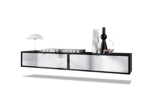4058905239069 - Lowboards TV Hängeschrank Lana 100 2er Set Schwarz matt - Hochglanz & Naturtöne - Fronten in Weiß Hochglanz - Fronten in Weiß Hochglanz