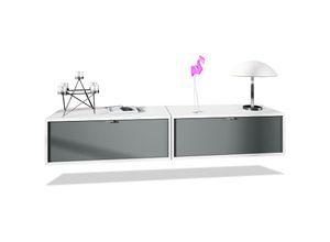 4058905239465 - Lowboards tv Hängeschrank Lana 80 2er Set in Weiß matt - Hochglanz & Naturtöne - Fronten in Graphit seidenmatt - Fronten in Graphit seidenmatt 4058905239465 - Lowboards tv Hängeschrank Lana 80 2er Set in Weiß matt - Hochglanz & Naturtöne - Fronten in Graphit seidenmatt - Fronten in Graphit seidenmatt