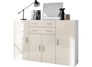 4058905240294 - Highboard Sideboard Kommode Anrichte Aron in Weiß matt - Hochglanz & Naturdekor - Fronten in Creme Hochglanz - Fronten in Creme Hochglanz - Vladon