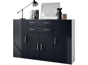 4058905240348 - Highboard Sideboard Kommode Anrichte Aron in Weiß matt - Hochglanz & Naturdekor - Fronten in Schwarz matt - Fronten in Schwarz matt - Vladon