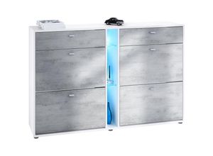 4058905242007 - Schuhschrank Schuhkipper Schuh Regal Today Weiß - Hochglanz Matt & Naturtöne - Fronten in Beton Oxid Optik mit blauer led Beleuchtung - Fronten in