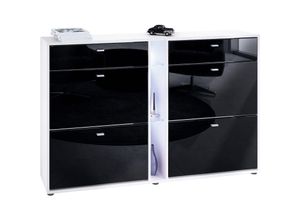 4058905242533 - Schuhschrank Schuhkipper Schuh Regal Today Weiß - Hochglanz Matt & Naturtöne - Fronten in Schwarz Hochglanz mit weißer led Beleuchtung - Fronten in