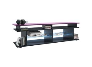 4058905242977 - - tv Board Lowboard Movie V3 Game On mit 6 offenen Fächern und Aufsatz Schwarz - Platte des TV-Aufsatzes in Brombeer Hochglanz mit blauer led