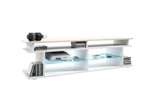 4058905243479 - Tv Board Lowboard Movie V3 Game On mit 6 offenen Fächern und Aufsatz Weiß matt - Platte des TV-Aufsatzes in Creme Hochglanz mit blauer led