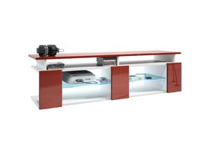 4058905244278 - Tv Board Lowboard Schrank Movie V2 Game On Lowboard 1385 x 39 x 39 cm Weiß matt - Fronten und obere Platte des Aufsatzes in Bordeaux Hochglanz mit