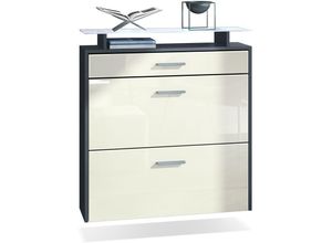 4058905245022 - Schuhschrank Schuhkipper Hänge Flur Schrank Diele Regal Malea Anthrazit - Fronten in Creme Hochglanz mit weißer led Beleuchtung - Fronten in Creme