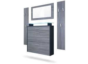 4058905245619 - - Garderobenset Garderobe Paneele Schuhschrank Spiegel Malea Anthrazit - Fronten in Avola-Anthrazit mit blauer led Beleuchtung - Fronten in