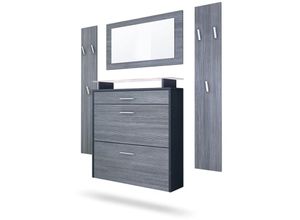 4058905245657 - - Garderobenset Garderobe Paneele Schuhschrank Spiegel Malea Anthrazit - Fronten in Avola-Anthrazit mit weißer led Beleuchtung - Fronten in