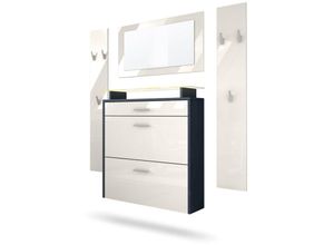 4058905245848 - - Garderobenset Garderobe Paneele Schuhschrank Spiegel Malea Anthrazit - Fronten in Creme Hochglanz mit rgb led Beleuchtung - Fronten in Creme