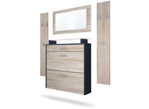 4058905245930 - Garderobenset Garderobe Paneele Schuhschrank Spiegel Malea Anthrazit - Fronten in Eiche sägerau mit weißer led Beleuchtung - Fronten in Eiche sägerau