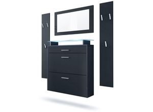 4058905246173 - Garderobenset Garderobe Paneele Schuhschrank Spiegel Malea Anthrazit - Fronten in Schwarz matt mit blauer LED Beleuchtung - Fronten in Schwarz