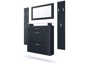 4058905246210 - Garderobenset Garderobe Paneele Schuhschrank Spiegel Malea Anthrazit - Fronten in Schwarz matt mit weißer led Beleuchtung - Fronten in Schwarz matt