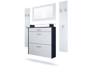 4058905246357 - Garderobenset Garderobe Paneele Schuhschrank Spiegel Malea Anthrazit - Fronten in Weiß matt mit weißer led Beleuchtung - Fronten in Weiß matt mit