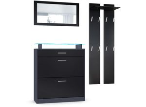 4058905248061 - Garderobenset Garderobe Paneele Schuhschrank Spiegel Loret Mini Anthrazit matt - Front in Schwarz matt mit blauer led Beleuchtung - Front in Schwarz